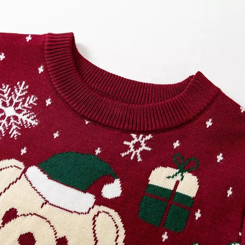 2Y-6Y Teddy Bear Print Sweater Winter Crew Neck Knit Top